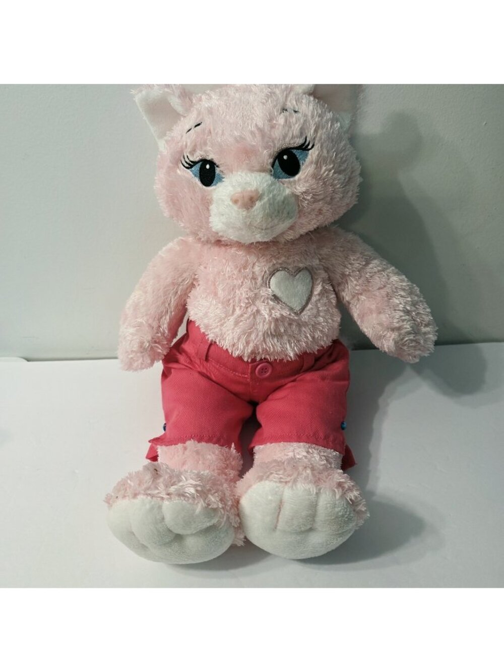 Build-A-Bear BAB Workshop Sassy Kitty Pink Cat Plush White Heart Stuffed Toy
